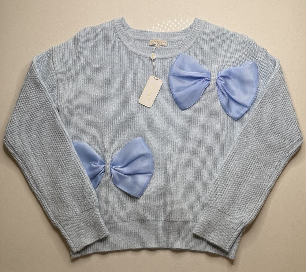 New Simply Southern Elliana Sweater Women’s Size L Large Light Blue Bows